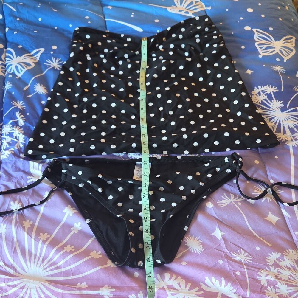 Mossimo Black White Polka Dot Tankini Set Spaghetti Straps Bikini Bottom M Top L